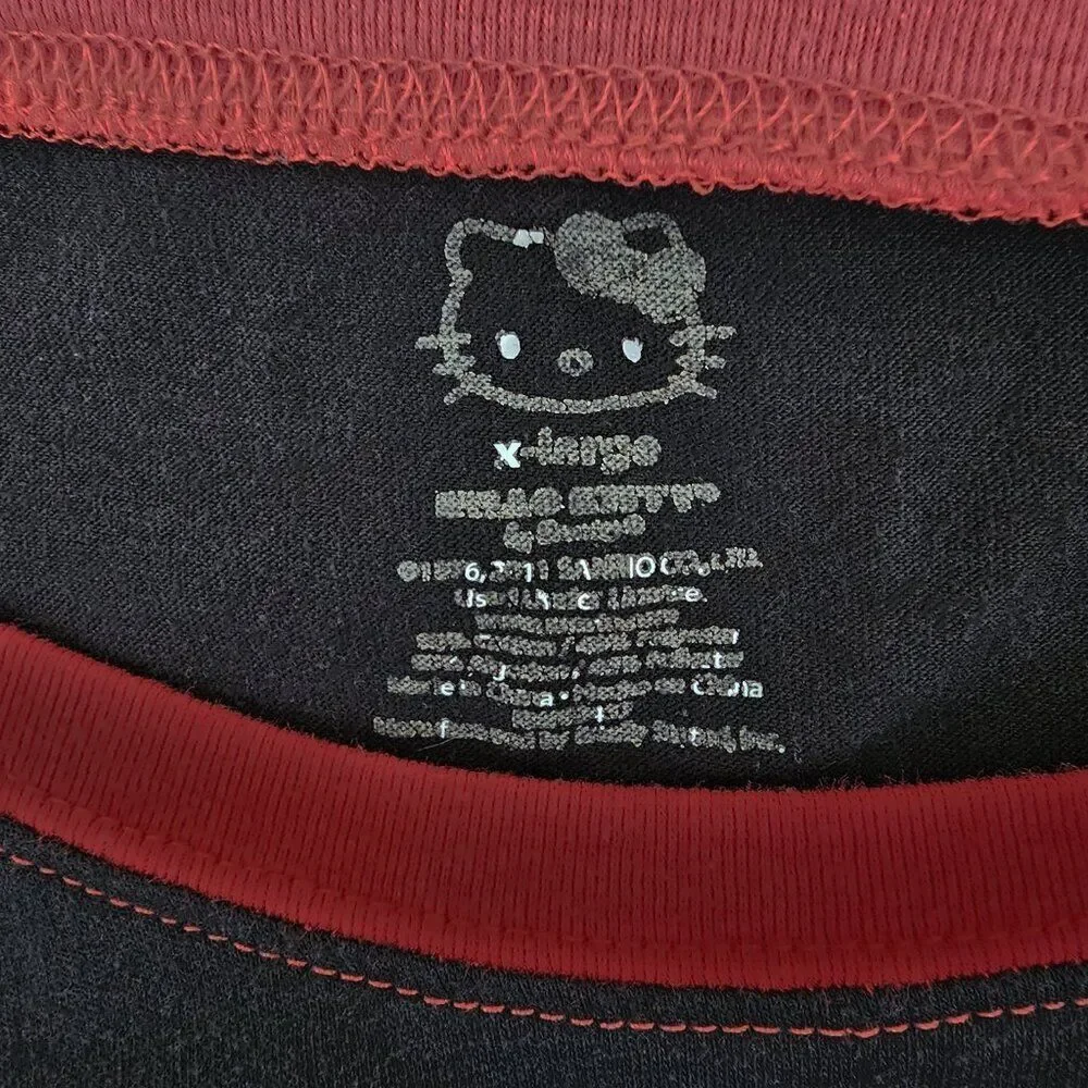 Hello Kitty Juniors XL Black Red Baseball Pajama Top 10s Y2K